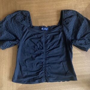 Gap Black Puff Sleeve Top- rouched front details /cotton stretch